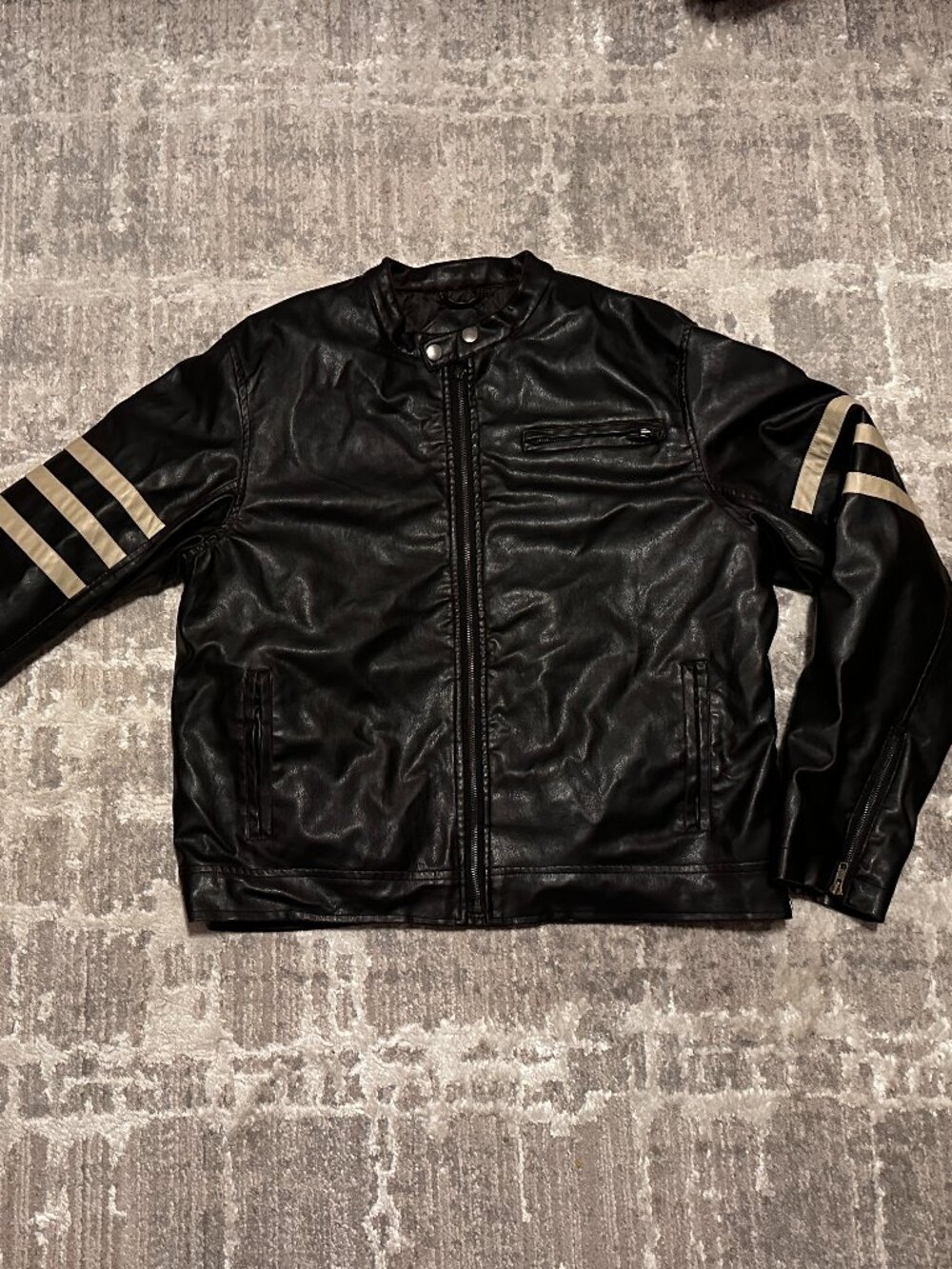 Industrial Exchange Mens Large Moto Jacket Black Faux Leather Biker Motorcycle